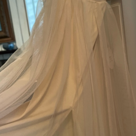 Long sheer ivory gown with lace bodice. - Picture 5 of 10